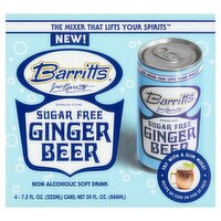 Barritts Sugar Free Ginger Beer Non Alcoholic Soft Drink, 7.5 fl oz, 4 count