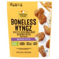 Foster Farms Buffalo Style Glazed Chicken Breast with Rib Meat Fritters Boneless Wyngz, 24 oz