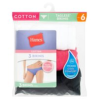 Hanes Cotton Tagless Bikinis, Size 6, 3 count