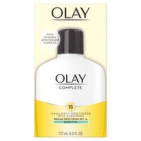 Olay Complete Sensitive Broad Spectrum SPF 15 UV 365 Daily Moisturizer with Sunscreen, 6.0 fl oz