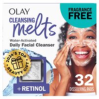 Olay Cleansing Melts + Retinol Water-Activated Daily Facial Cleanser, 32 count