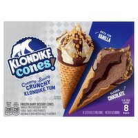 Klondike Vanilla or Chocolate with Fudge Sauce Frozen Dairy Dessert Cones, 3.75 fl oz, 8 Count