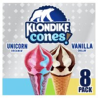 Klondike Unicorn Dreamin' & Vanilla Chillin' Frozen Dairy Dessert Cones, 3.75 fl oz, 8 count