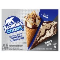 Klondike Cookies 'N Cream & Nuts for Vanilla Frozen Dairy Dessert Cones 3.75 fl oz, 8 count