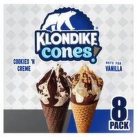 Klondike Nuts for Vanilla & Cookies 'N Cream Frozen Dairy Dessert Cones 3.75 fl oz, 8 count