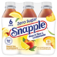 Snapple Zero Sugar Peach Tea & Lemonade, 16 fl oz, 6 count
