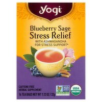 Yogi Blueberry Sage Stress Relief Herbal Supplement Tea Bags, 16 count, 1.12 oz