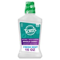Tom's of Maine Whole Care Fresh Mint Anticavity Mouthwash, 16 fl oz