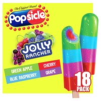 Popsicle Jolly Rancher Green Apple Blue Raspberry Cherry Grape Ice Pops, 18 count, 29.7 fl oz