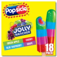 Popsicle Jolly Rancher Green Apple Blue Raspberry Cherry Grape Ice Pops, 18 count, 29.7 fl oz