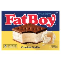 FatBoy Premium Vanilla Ice Cream Sandwiches, 5 fl oz, 6 count