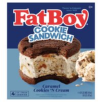 FatBoy Caramel Cookies 'n Cream Ice Cream Cookie Sandwich, 4.0 fl oz, 4 count, 16 Fluid ounce