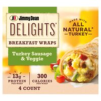 Jimmy Dean Delights Turkey Sausage & Veggie Breakfast Wraps, 4 count, 17 oz