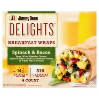 Jimmy Dean Delights Breakfast Wrap, Spinach & Bacon, Frozen, 4 Count