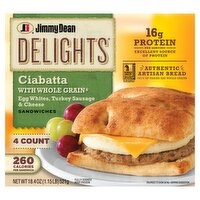 Jimmy Dean Delights Ciabatta Egg Whites, Turkey Sausage & Cheese Sandwiches, 4 count, 18.4 oz, 18.4 Ounce