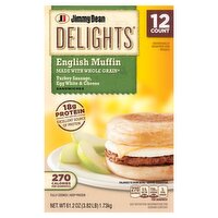 Jimmy Dean Delights English Muffin Turkey Sausage Egg White & Cheese Sandwiches, 12 count, 61.2 oz, 61.2 Ounce