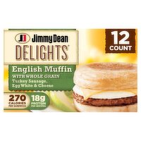 Jimmy Dean Delights English Muffin Turkey Sausage Egg White & Cheese Sandwiches, 12 count, 61.2 oz