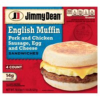 Jimmy Dean English Muffin Pork and Chicken Sausage, Egg, and Cheese Sandwiches, 4 count, 18.4 oz