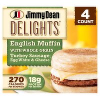 Jimmy Dean Delights English Muffin Turkey Sausage, Egg White & Cheese Sandwiches, 4 count, 20.4 oz
