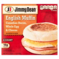 Jimmy Dean English Muffin Canadian Bacon, Whole Egg & Cheese Sandwiches, 4 count, 17.6 oz, 17.6 Ounce