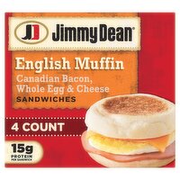 Jimmy Dean English Muffin Canadian Bacon, Whole Egg & Cheese Sandwiches, 4 count, 17.6 oz, 17.6 Ounce