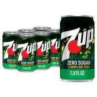 7UP Zero Sugar Lemon Lime Soda, 6 count, 7.5 fl oz