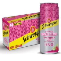 Schweppes Premium Raspberry Lime Unsweetened Sparkling Seltzer Water, 12 fl oz, 12 count