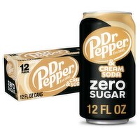 Dr Pepper Zero Sugar Cream Soda, 12 fl oz, 12 count