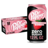 Dr Pepper Zero Sugar Strawberries & Cream Soda, 12 fl oz, 12 count