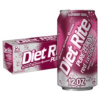 Diet Rite Pure Zero Red Raspberry Flavored Soda, 12 fl oz, 12 count