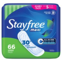 Stayfree Maxi Super Pads Jumbo Pack, 66 count, 66 Each