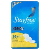 Stayfree Ultra Thin Regular with Wings Pads, 36 count, 36 Each