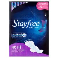 Stayfree Ultra Thin Overnight with Wings Pads Jumbo Pack, 40 count