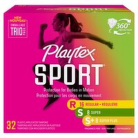 Playtex Sport Plastic Applicator Tampons Trio Pack, 32 count, 32 Each