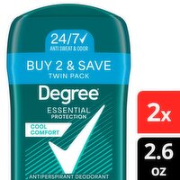 Degree Essential Protection Cool Comfort Antiperspirant Deodorant Twin Pack, 2.6 oz, 2 count