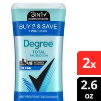Degree Clean Anti White Marks & Yellow Stains Antiperspirant Deodorant Twin Pack, 2.6 oz, 2 count, 5.2 Ounce