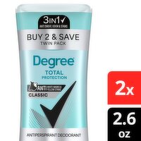 Degree Classic Anti White Marks & Yellow Stains Antiperspirant Deodorant Twin Pack, 2.6 oz, 2 count