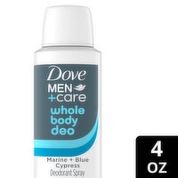 Dove Men+Care Marine + Blue Cypress Whole Body Deo Deodorant Spray, 4 oz, 4 Ounce
