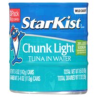 StarKist 25% Less Sodium Chunk Light Tuna in Water, 5 oz, 3 count