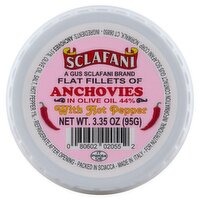 Sclafani Flat Fillets of Anchovies in Olive Oil 44% with Hot Pepper, 3.35 oz