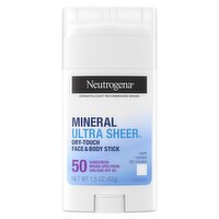 Neutrogena Mineral Ultra Sheer Broad Spectrum Face & Body Stick Sunscreen, SPF 50, 1.5 oz
