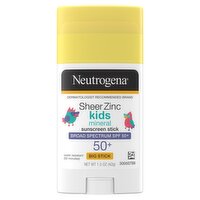 Neutrogena Sheer Zinc Kids Mineral Broad Spectrum Sunscreen Stick, SPF 50+, 1.5 oz