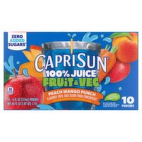 Capri Sun Fruit & Veg Peach Mango Punch 100% Juice, 6 fl oz, 10 count