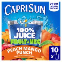Capri Sun Fruit & Veg Peach Mango Punch 100% Juice, 6 fl oz, 10 count