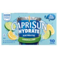 Capri Sun Hydrate Lemon & Lime with Electrolytes Drink, 6 fl oz, 10 count