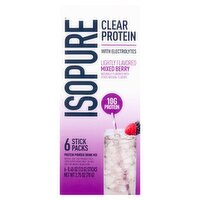 Isopure Clear Protein Lightly Flavored Mixed Berry Protein Powder Drink Mix, 0.45 oz, 6 count