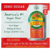 Reed's Zero Sugar Extra Craft Ginger Beer, 12 fl oz, 4 count