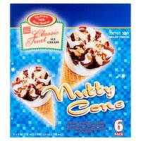 Klein's Real Kosher Nutty Cone Classic Treat Ice Cream, 4 oz, 6 count