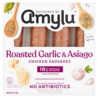 Amylu Roasted Garlic & Asiago Chicken Sausages, 12 oz