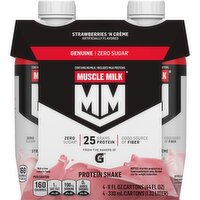 Muscle Milk Genuine Zero Sugar Protein Shake Strawberries 'N Crème 11 Fl Oz 4 Count, 44 Fluid ounce